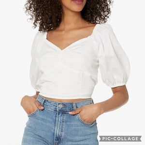 Abercrombie & Fitch Top Puff Sleeve White Crop S Boho Peasant Milkmaid Concert